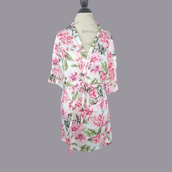Show Me Your Mumu Pink Robe Short Floral White - Picture 1 of 10